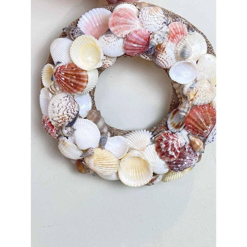 Vintage Nautical Hand Made Sea Shell Art Circular Wreath Frame 9” / Beach Home